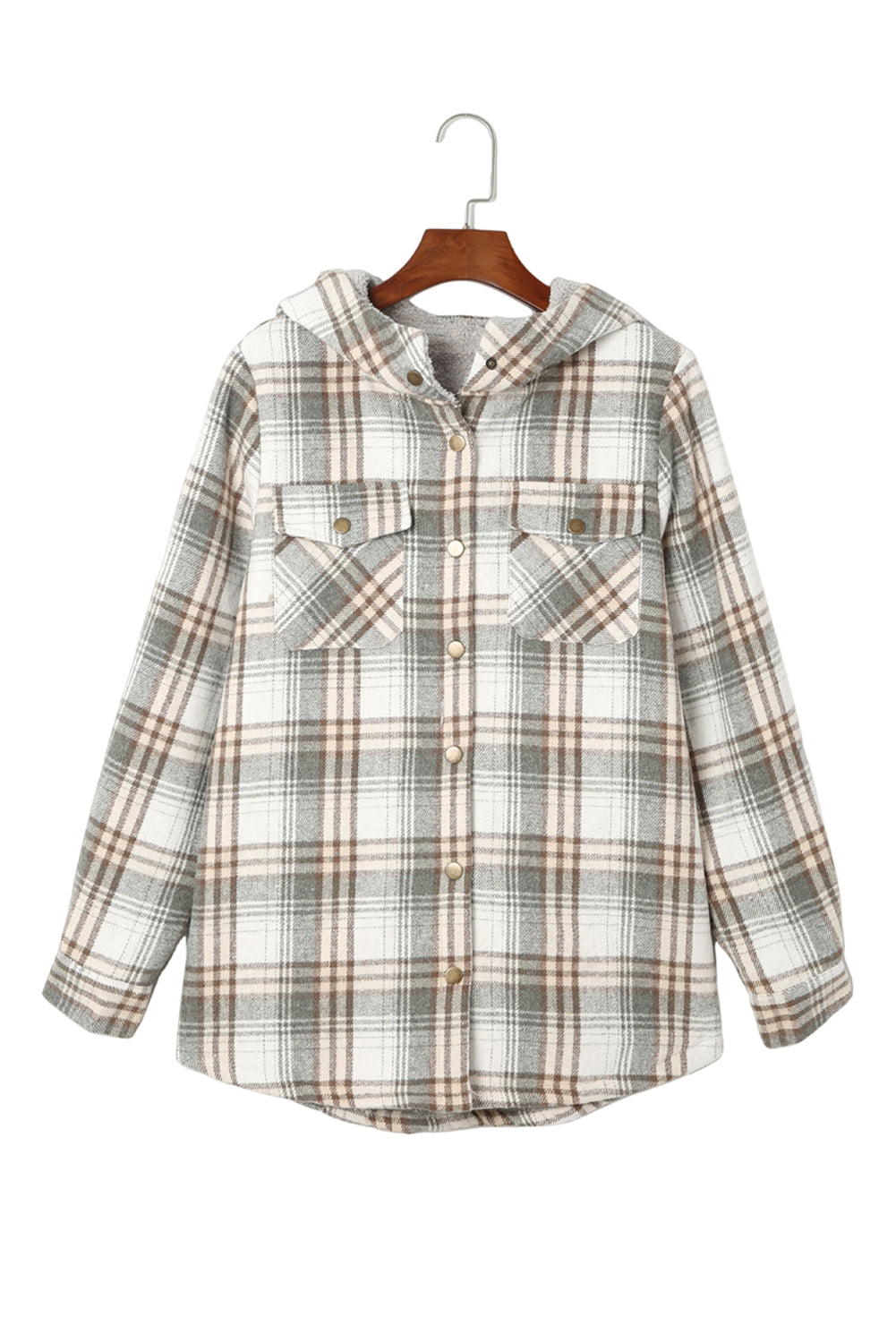 Blue Plaid Pattern Sherpa Lined Hooded Shacket