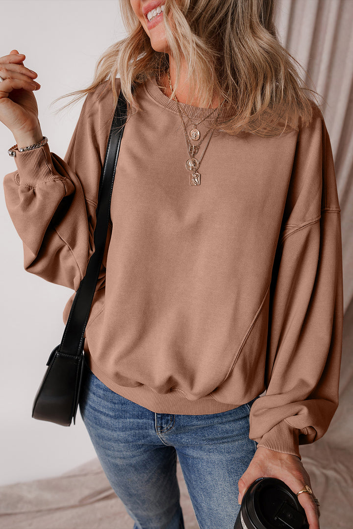 Gray Exposed Seam Batwing Sleeve Drop Shoulder Sweatshirt