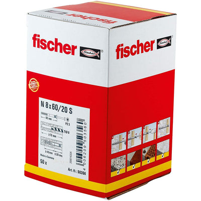Buchas e parafusos Fischer N-S 50356 Cabeça de contrapeso M8 x 60 mm (50 Unidades)