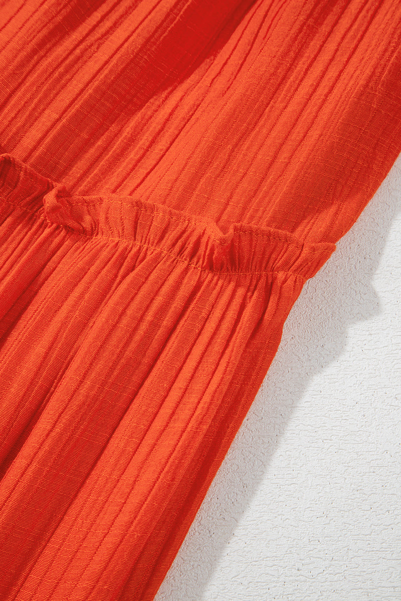 Orange Off Shoulder Balloon Sleeve Cutout Ruffled Maxi Dress