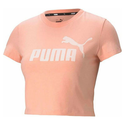 Camisola de Manga Curta Mulher Puma Essentials Slim Logo Cor de Rosa Salmão