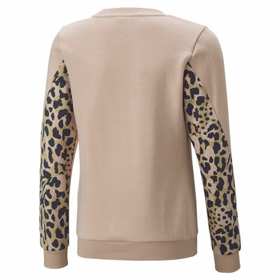 Hoodless Sweatshirt for Girls Puma Alpha Crew Neck Beige Leopard Pink