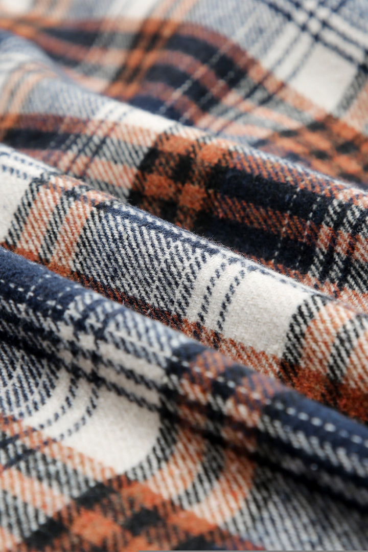 Blue Plaid Pattern Sherpa Lined Hooded Shacket