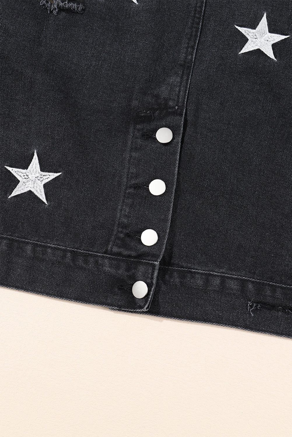 Black Distressed Pearls Star Cropped Denim Jacket