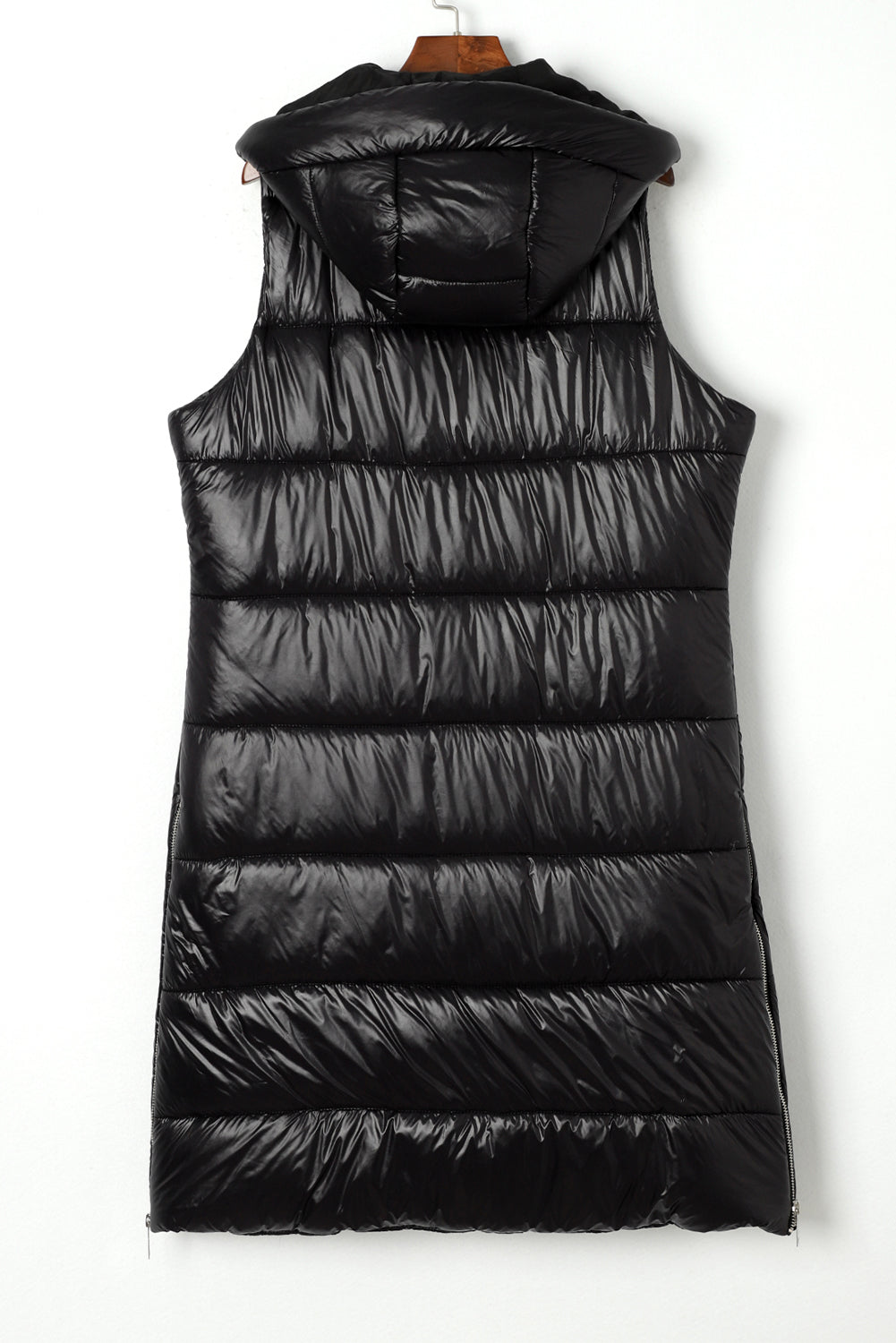 Dark Grey Hooded Long Quilted Vest Coat