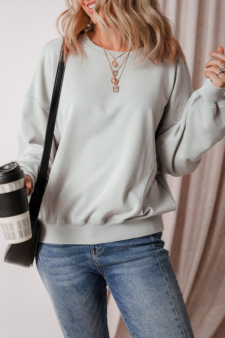 Gray Exposed Seam Batwing Sleeve Drop Shoulder Sweatshirt