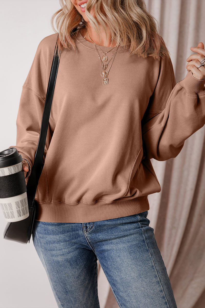 Gray Exposed Seam Batwing Sleeve Drop Shoulder Sweatshirt