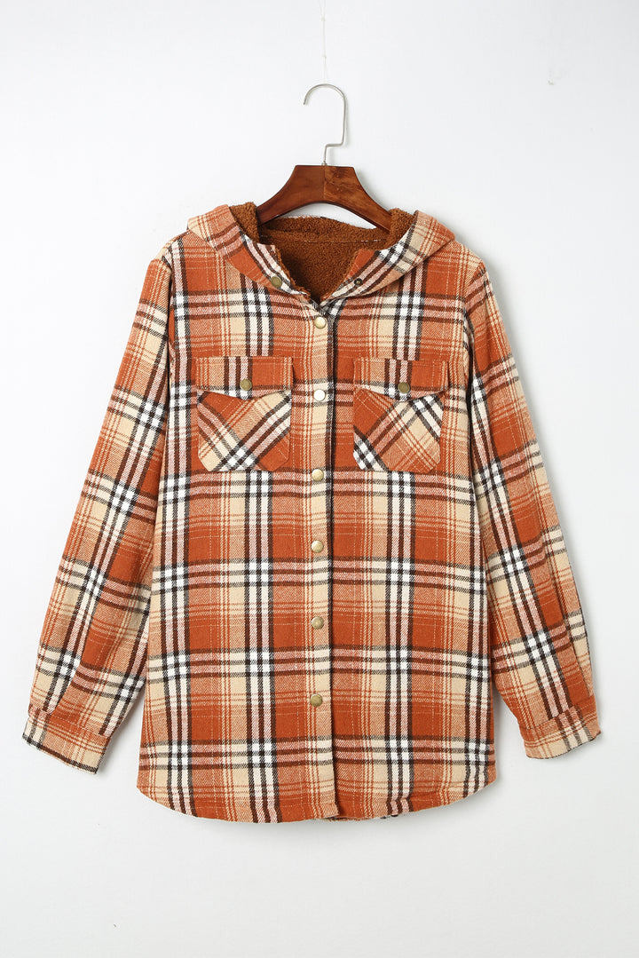 Blue Plaid Pattern Sherpa Lined Hooded Shacket