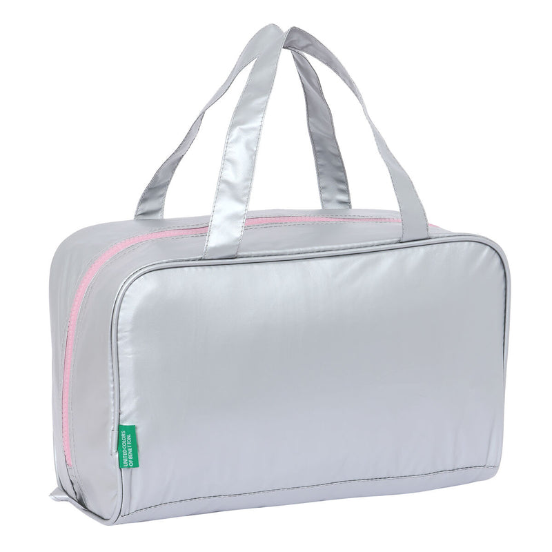 Nécessaire Escolar Benetton Silver Acolchoado Prateado 31 x 14 x 19 cm