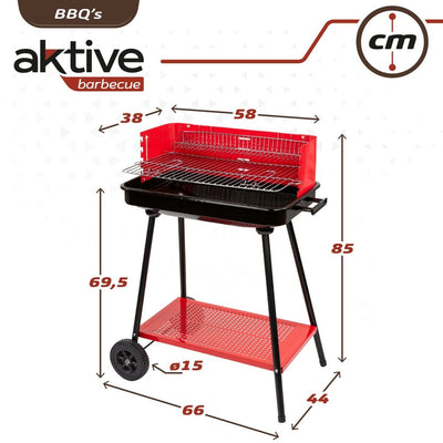 Coal Barbecue with Wheels Aktive Steel Plastic Enamelled Metal 66 x 85 x 44 cm Red