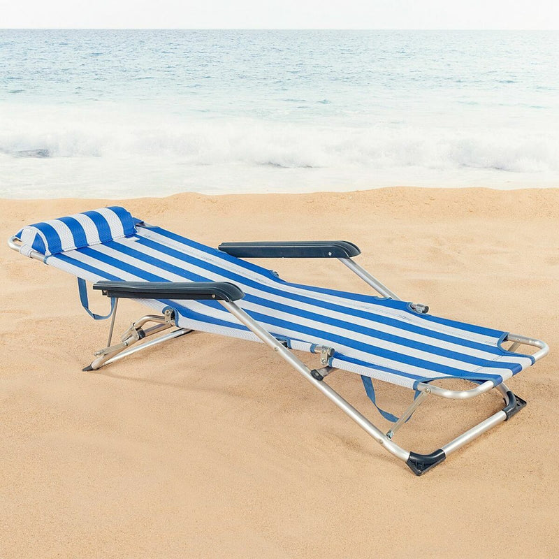 Chaise longue inclinable Aktive Textilène Aluminium Bleu Blanc 153 x 47 x 33 cm