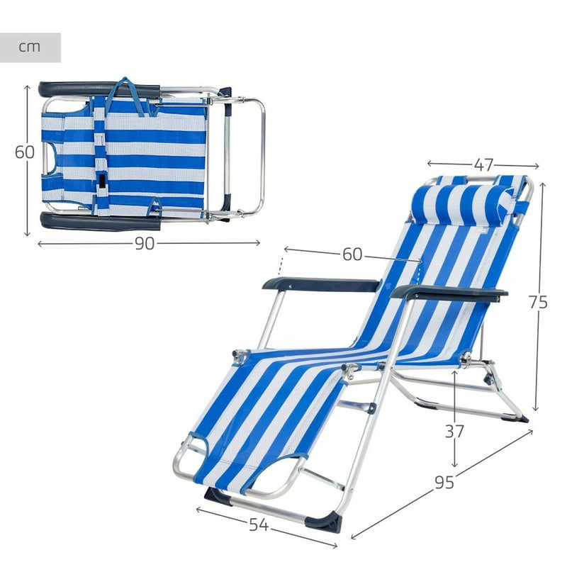 Chaise longue inclinable Aktive Textilène Aluminium Bleu Blanc 153 x 47 x 33 cm