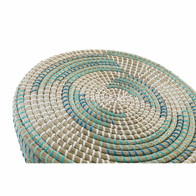 Footrest DKD Home Decor Natural Turquoise White Rattan Tropical Seagrass (41 x 41 x 42 cm)