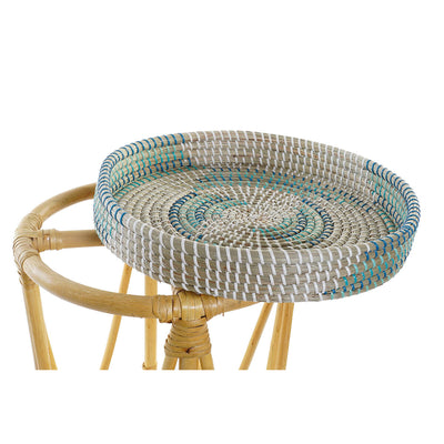 Repose-pied DKD Home Decor Naturel Turquoise Blanc Rotin Tropical Herbier marin (41 x 41 x 42 cm)