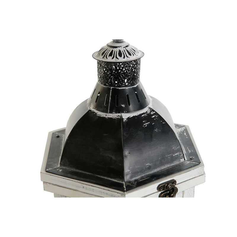 Lanterna DKD Home Decor Acabamento envelhecido Branco Cinzento escuro Madeira Cristal 19 x 17 x 39 cm