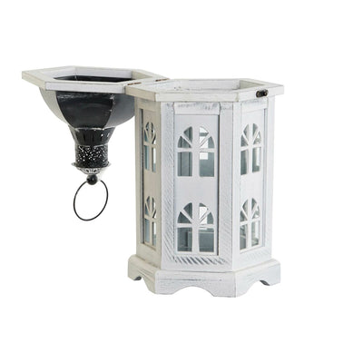 Lanterne DKD Home Decor Finition vieillie Blanc Gris foncé Bois Verre 19 x 17 x 39 cm
