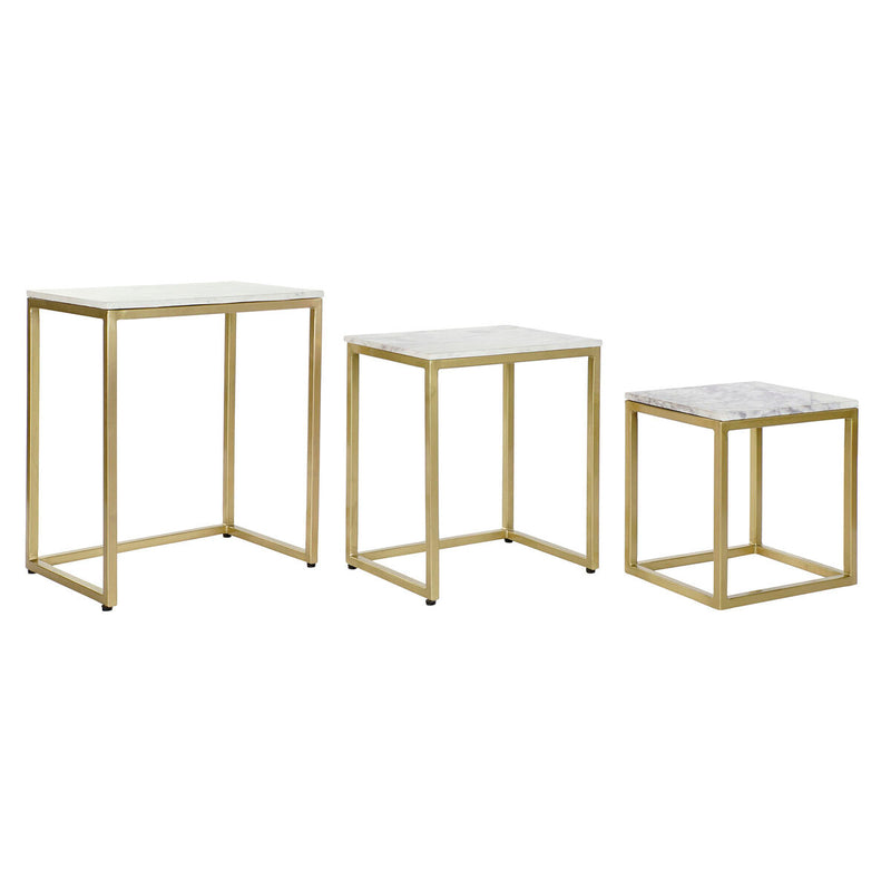 Jogo de 3 mesas DKD Home Decor Branco Dourado 50 x 35 x 60 cm