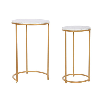Conjunto de 2 mesas Home ESPRIT Dourado Metal Mármore 40 x 40 x 64 cm