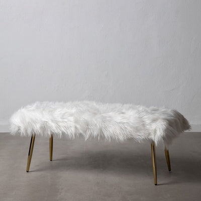 Bench 100 x 39 x 40 cm Synthetic Fabric Metal White
