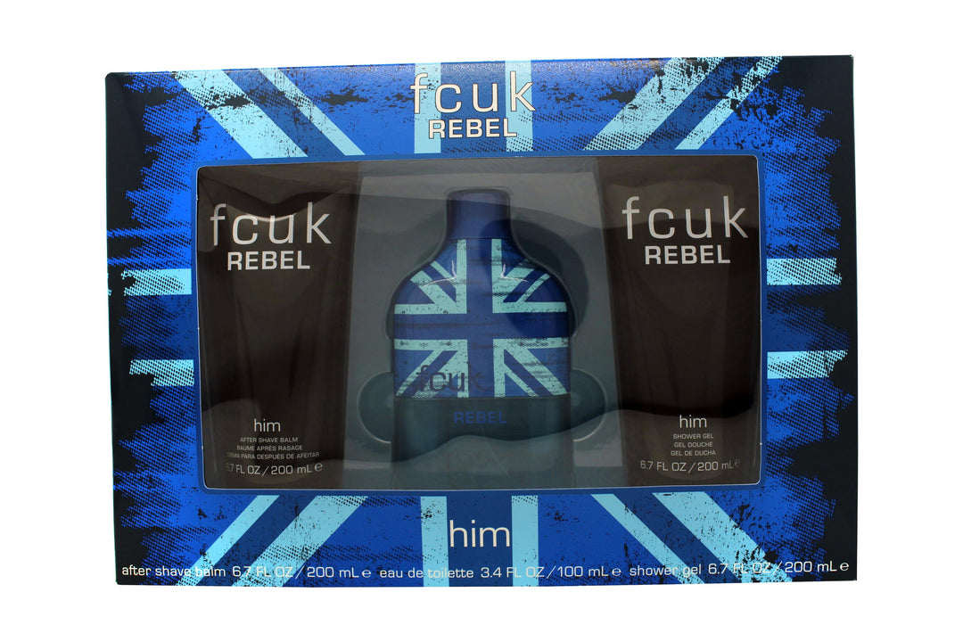 FCUK Rebel For Him Gift Set 100ml EDT + 200ml Shower Gel + 200ml Aftershave Balm