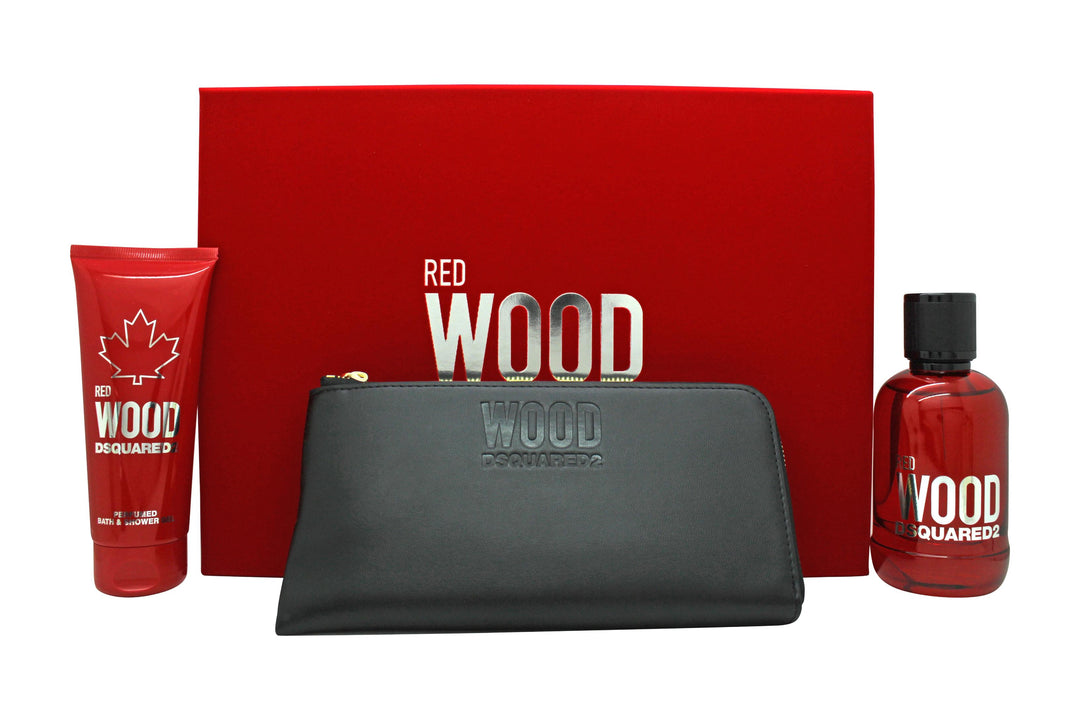 DSquared² Red Wood Gift Set 100ml EDT + 100ml Shower Gel + Purse