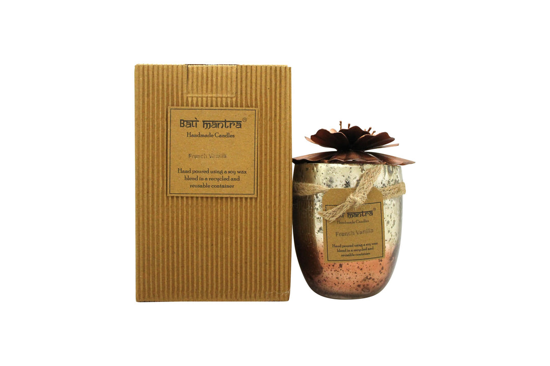 Bali Mantra Hibiscus Glass Copper Candle 500g - French Vanilla