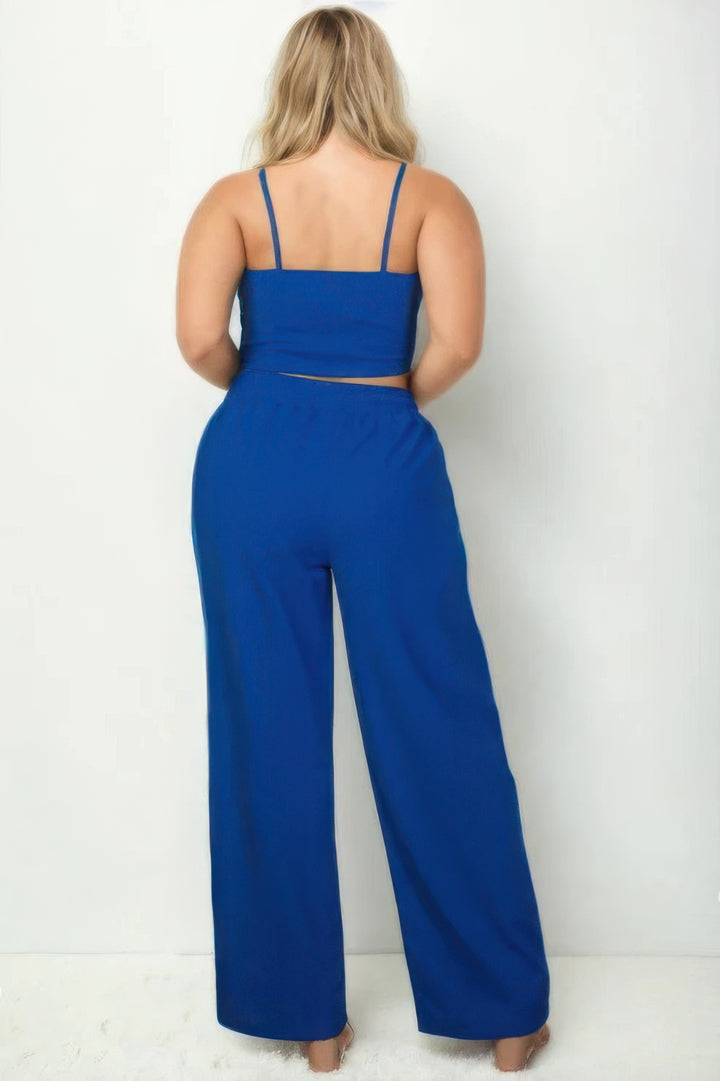 Plus Bustier Crop Cami Top & Slant Pocket Straight Pants