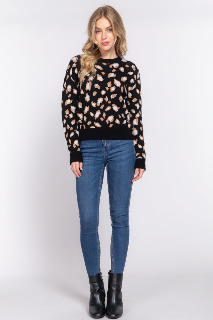 Long Slv Animal Jacquard Sweater