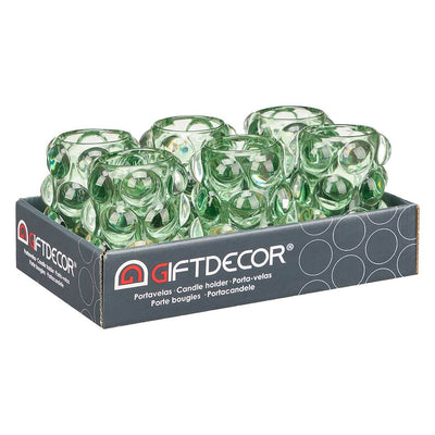 Castiçais Microesferas Verde Cristal 8,4 x 12,5 x 8,4 cm (12 Unidades)