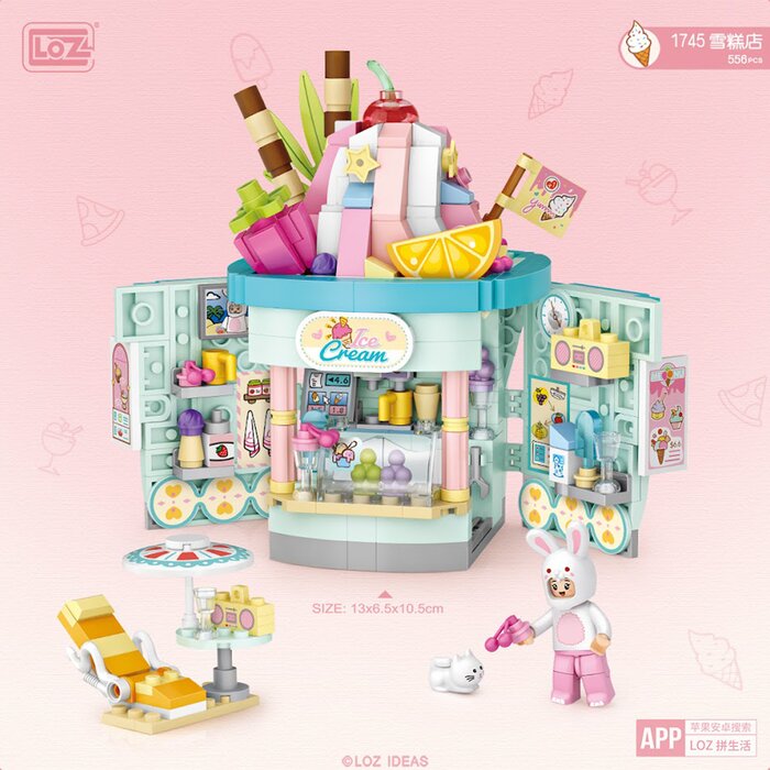 Loz Dream Amusement Park Series - Foldable Ice Cream Shop - 13.5 x 18 x 8cm