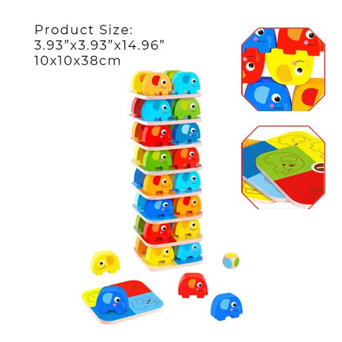 Elephant Stacking Game - 10x10x38cm