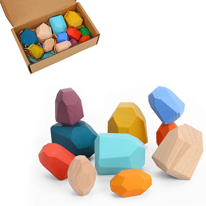 Wooden Stacking Stones - 16 Pcs - 18x14x5cm