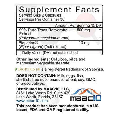 Usa Maac10 Trans Resveratrol 500mg - 60pcs - 60pcs/box