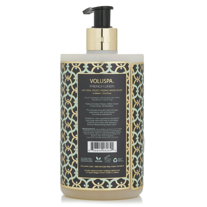 French Linen Hand Soap - Cotton Flower, White Cedar & Sun Dried Vanilla Bean - 450ml/15.2oz