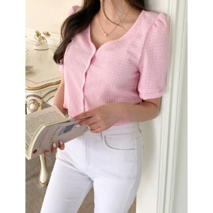 V-neck Button Front Top - Free (XS-M)