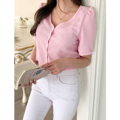 V-neck Button Front Top - Free (XS-M)