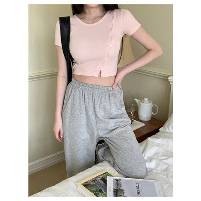 Button Front Split Crop Top - Free (XS-S)