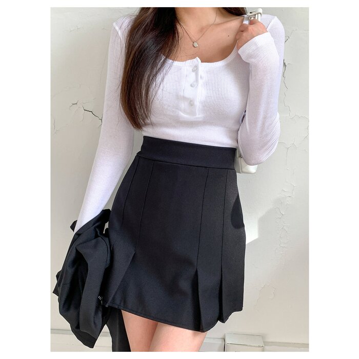 Back Banding Pleats Mini Skirt - Free (XS-M)