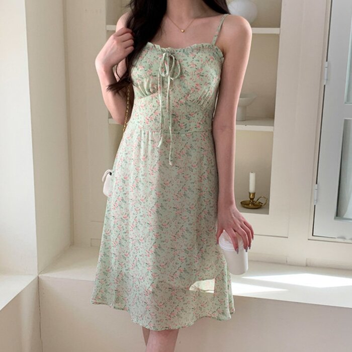 Floral Tie Front Dress - Free (XS-M)