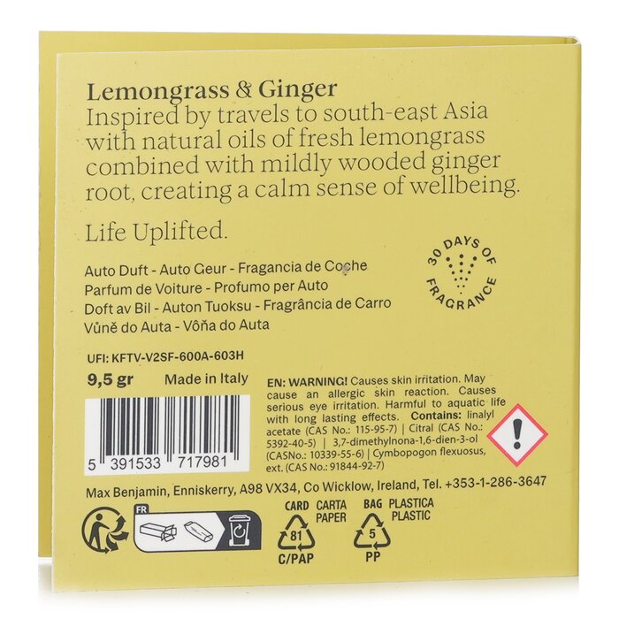 Car Fragrance Refill - Lemongrass & Ginger - 1pc