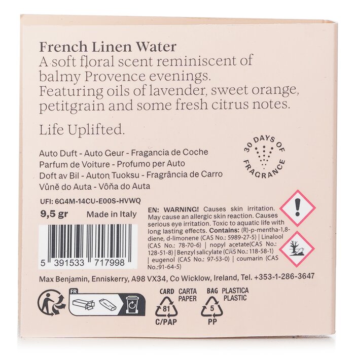 Car Fragrance Refill - French Linen Water - 1pc