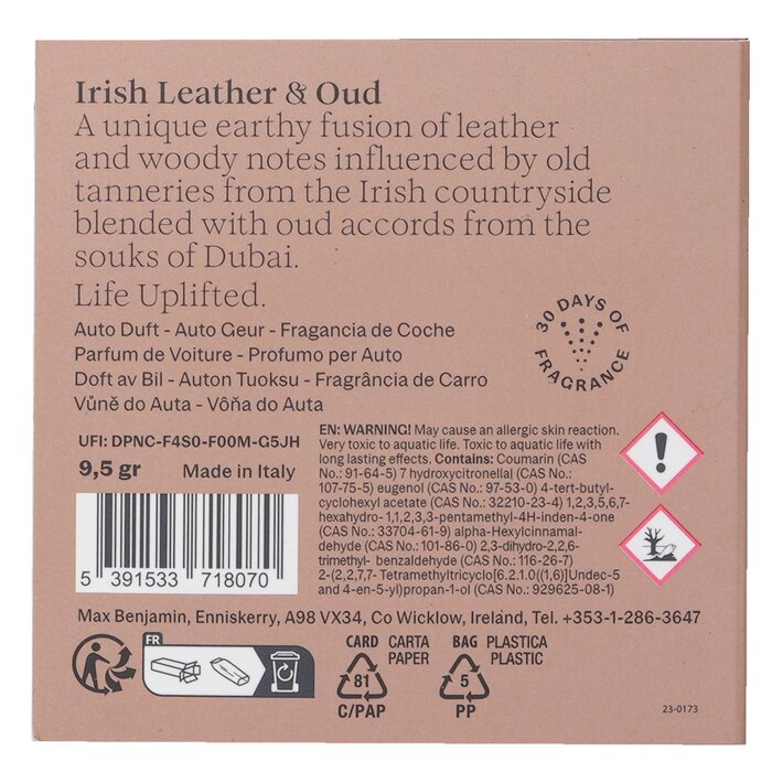 Car Fragrance Refill - Irish Leather & Oud - 1pc