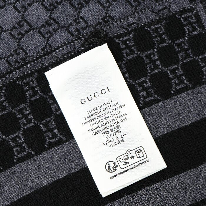 Wool Web Stripe Gg Guccissima Scarf 438253 - Black