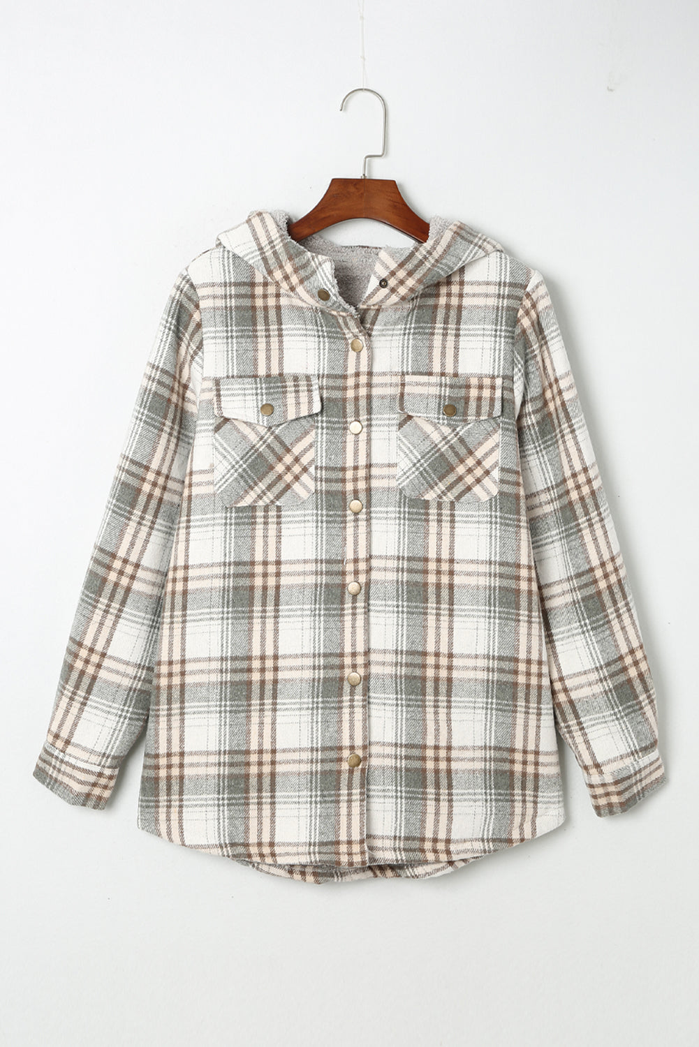 Blue Plaid Pattern Sherpa Lined Hooded Shacket