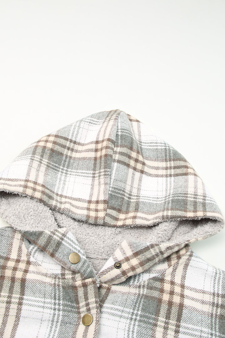 Blue Plaid Pattern Sherpa Lined Hooded Shacket