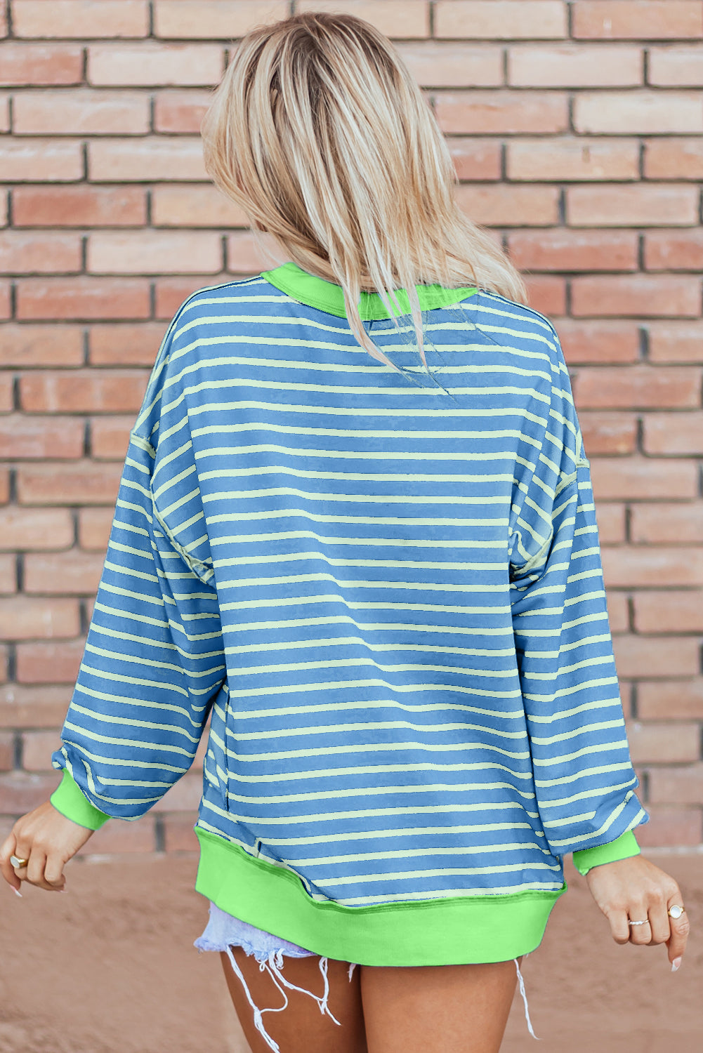 Pink Stripe Contrast Trim High Low Pullover Tunic Sweatshirt