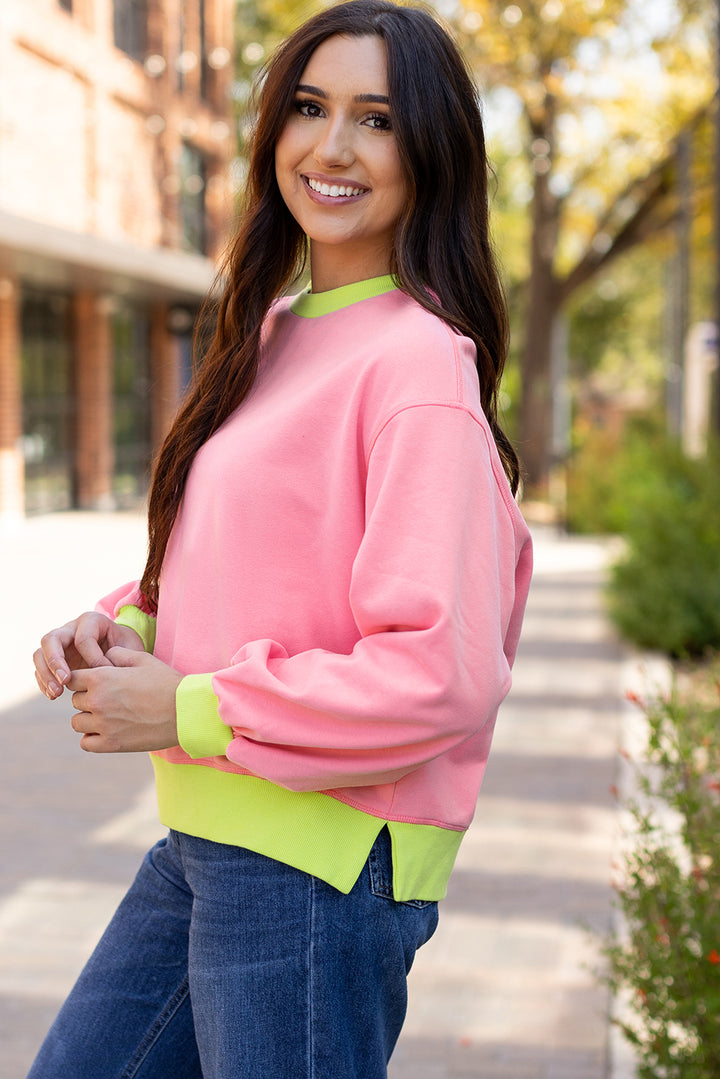 Blue Colorblock Bubble Sleeve Sweatshirt