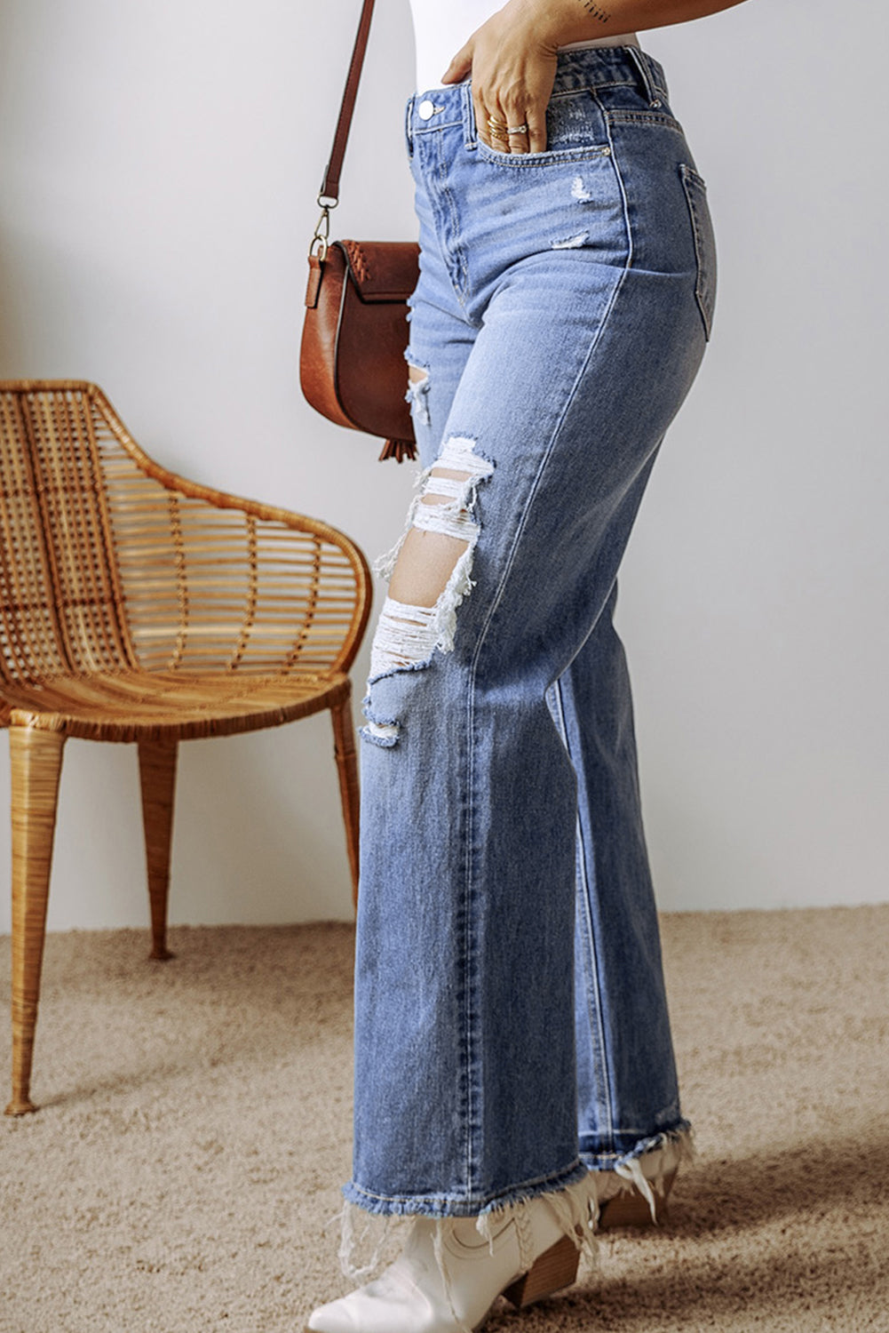 Ashleigh Blue Distressed Raw Hem Straight Leg High Waist Jeans