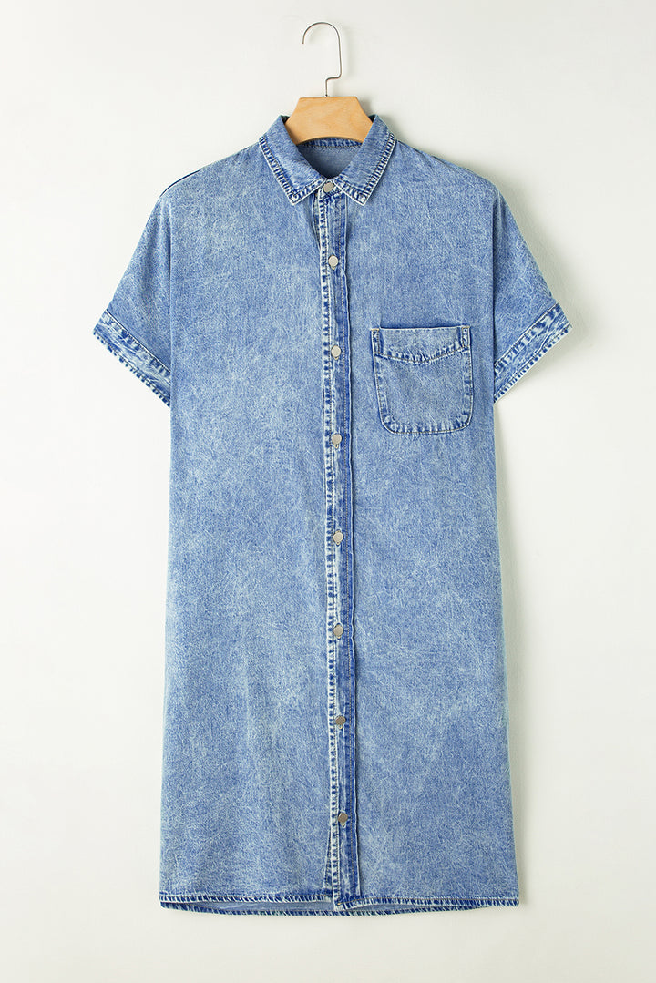 Light Blue Loose Medium Wash Short Sleeve Shirt Chambray Dress