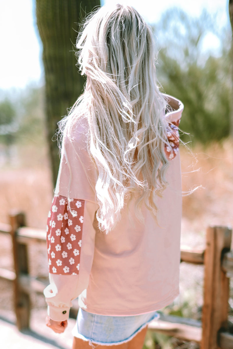 Delicacy Floral Patchwork Star Pattern Drawstring Hoodie